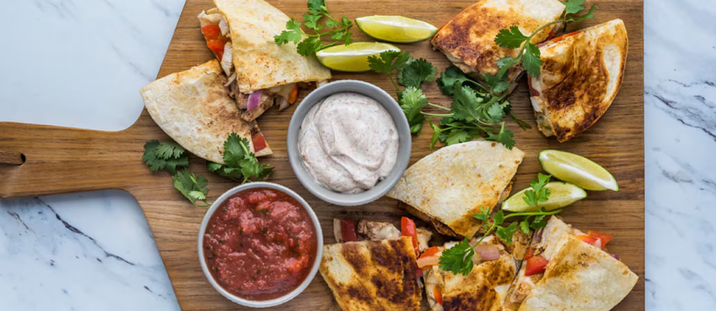 Chicken Quesadillas with Lime Spiked Mayo and Spicy Blender Salsa-image