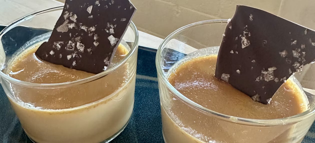 Salted Caramel Pots de Crème with Chocolate Brittle Recipe-image