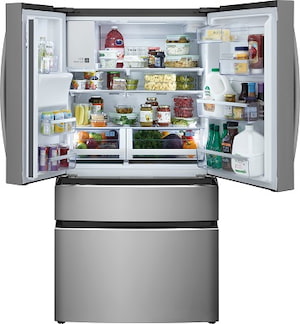 open and stocked French Door refrigerator 